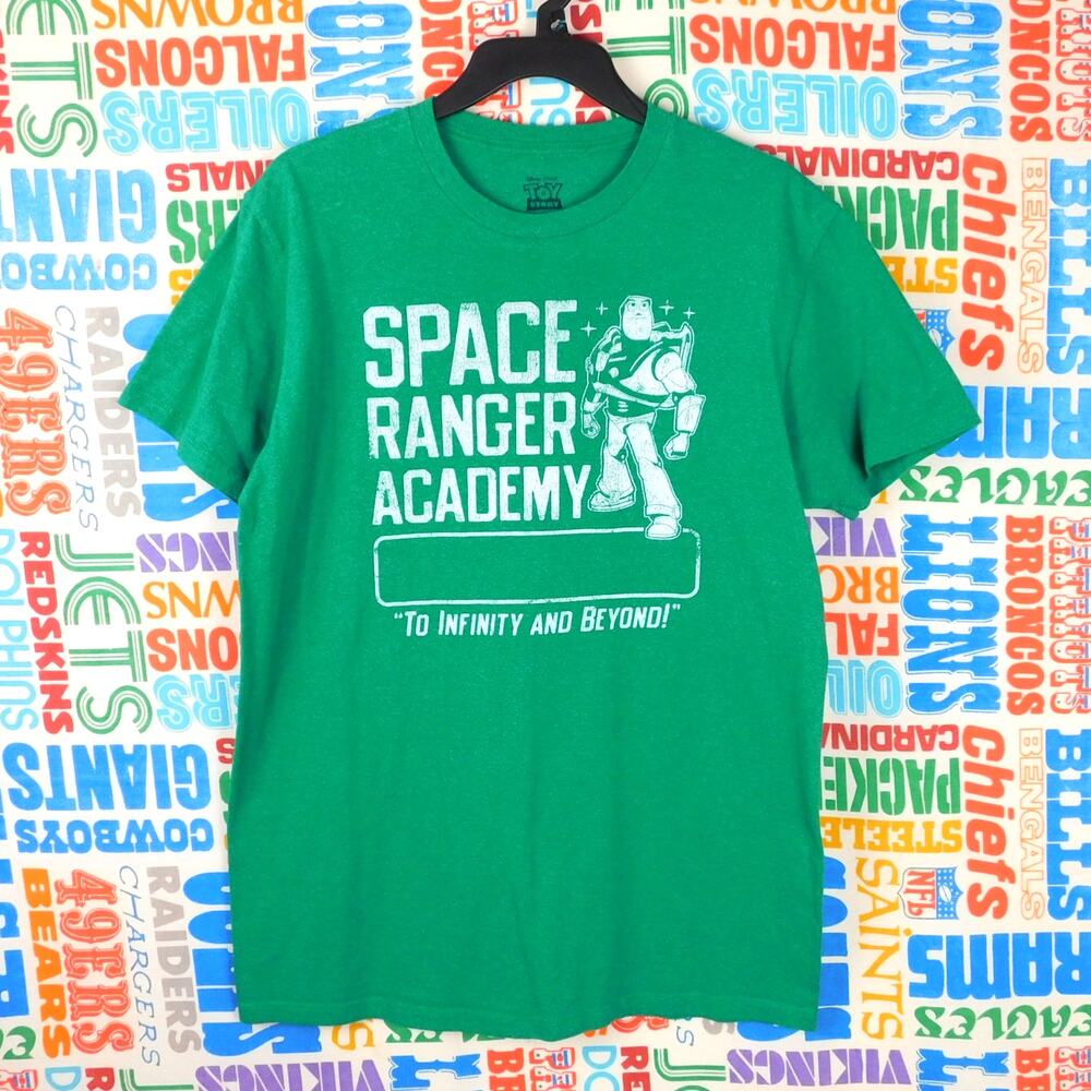 Buzz Lightyear Space Ranger Academy T Shirt Size Adult M Green Toy Story